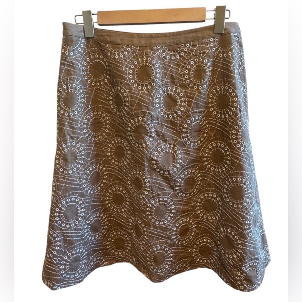 Edward Brown with Tan Embroidery Lined Midi Skirt Sz 10